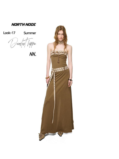 NORTH NODE Compass Print Hand Sewn Button Double Belt Splice Women&