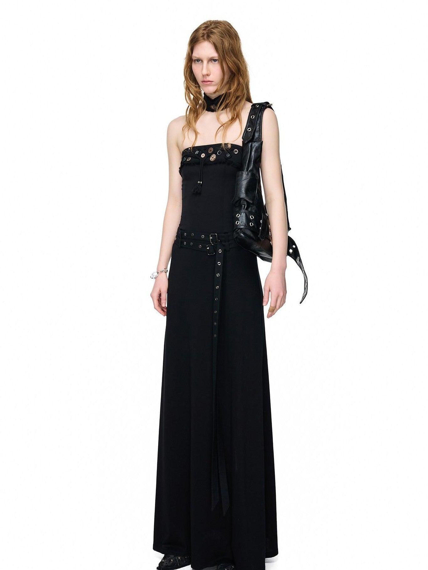 NORTH NODE Compass Print Hand Sewn Button Double Belt Splice Women&