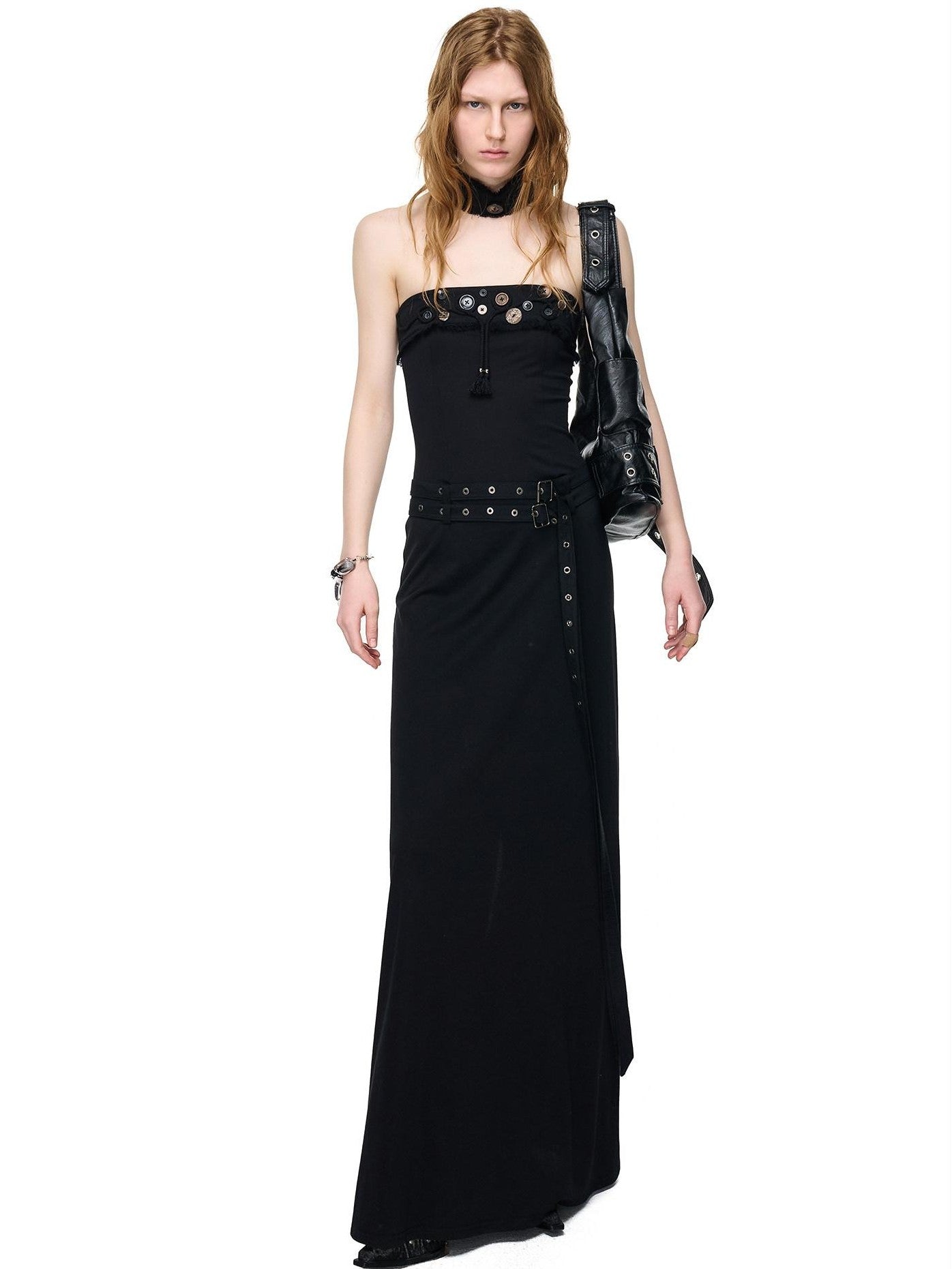 NORTH NODE Compass Print Hand Sewn Button Double Belt Splice Women&