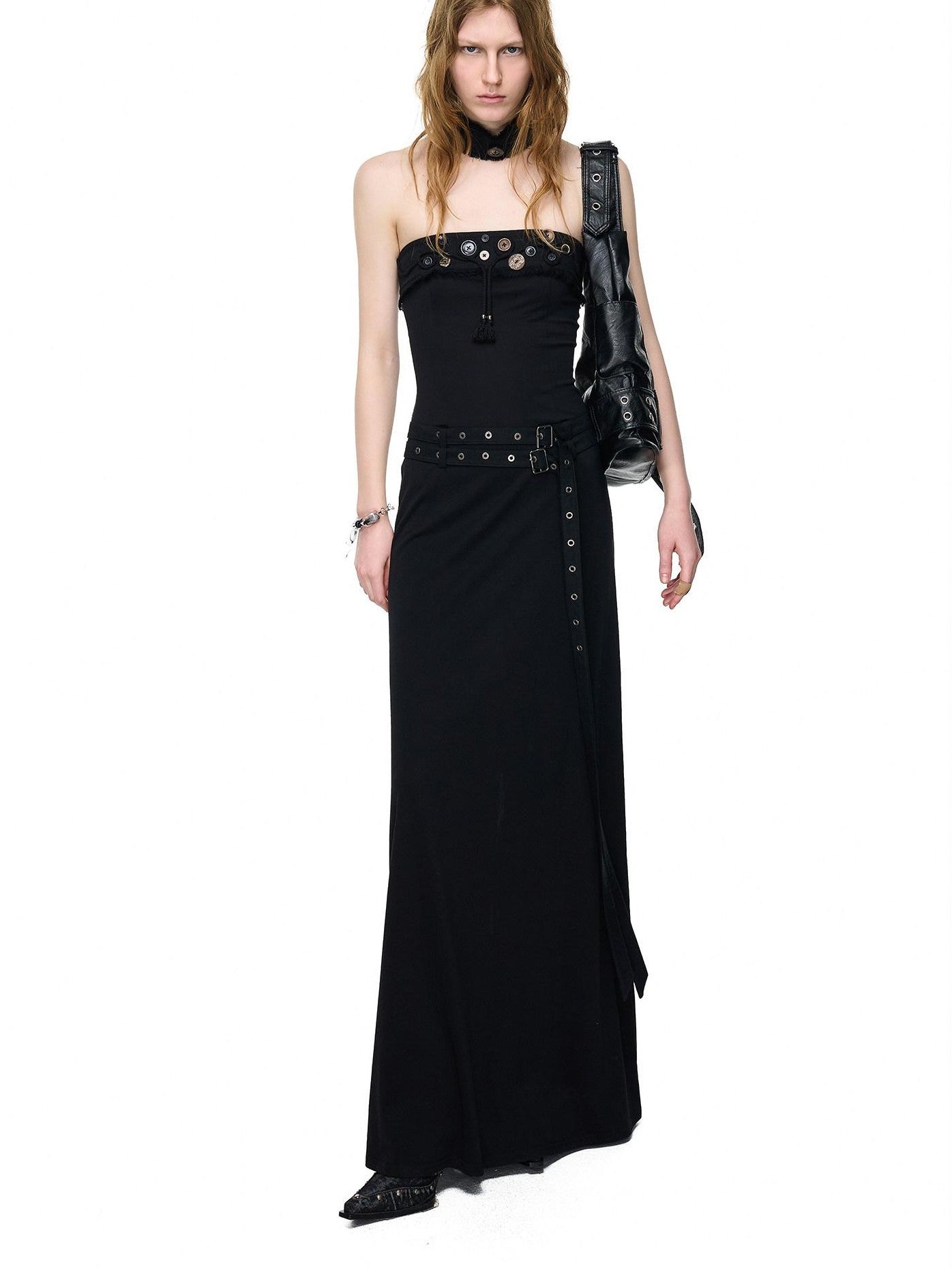 NORTH NODE Compass Print Hand Sewn Button Double Belt Splice Women&