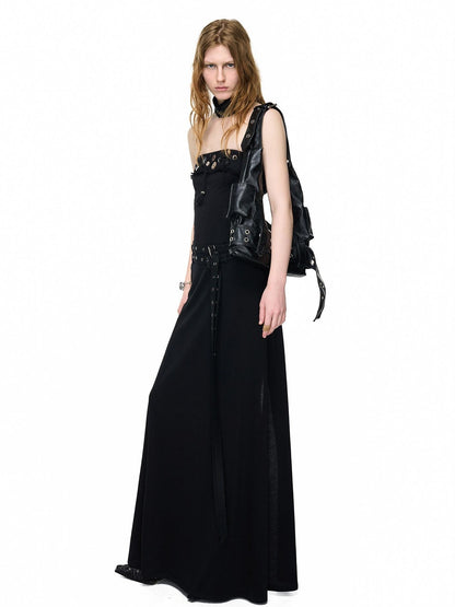 NORTH NODE Compass Print Hand Sewn Button Double Belt Splice Women&