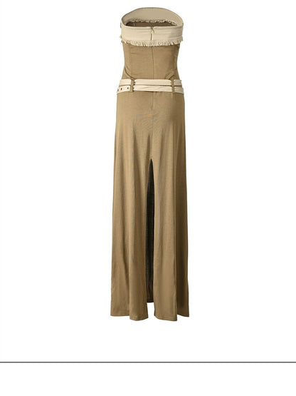 NORTH NODE Compass Print Hand Sewn Button Double Belt Splice Women&