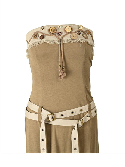 NORTH NODE Compass Print Hand Sewn Button Double Belt Splice Women&