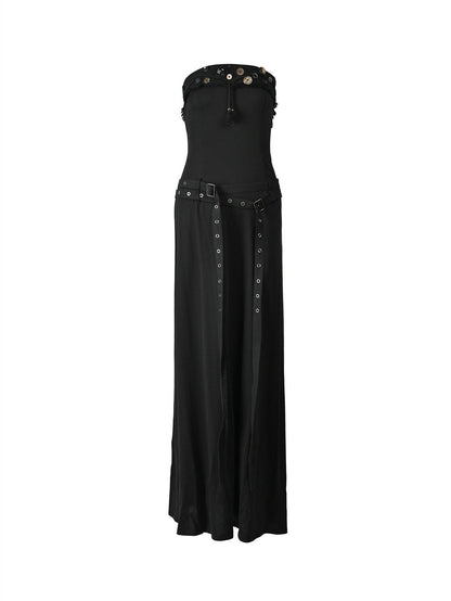 NORTH NODE Compass Print Hand Sewn Button Double Belt Splice Women&