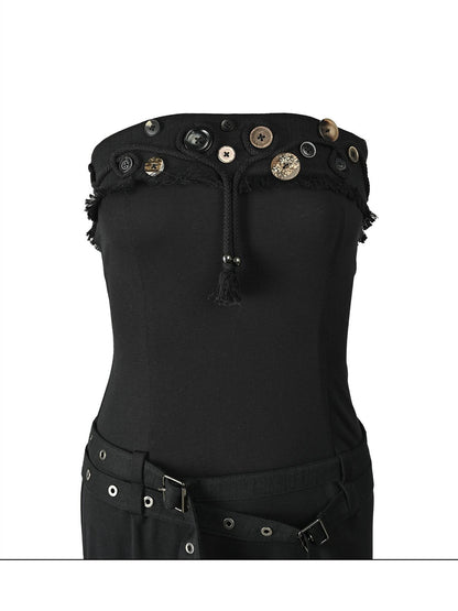 NORTH NODE Compass Print Hand Sewn Button Double Belt Splice Women&