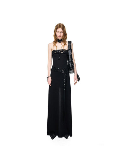 NORTH NODE Compass Print Hand Sewn Button Double Belt Splice Women&