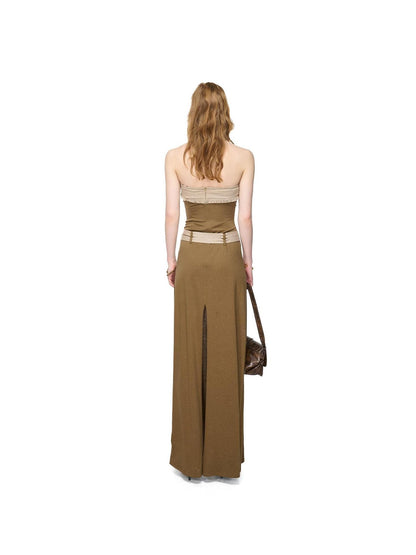 NORTH NODE Compass Print Hand Sewn Button Double Belt Splice Women&