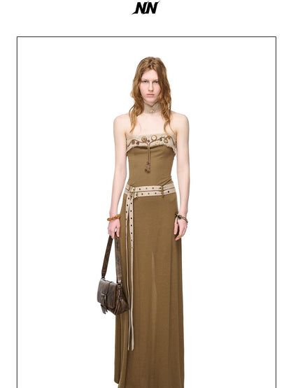 NORTH NODE Compass Print Hand Sewn Button Double Belt Splice Women&