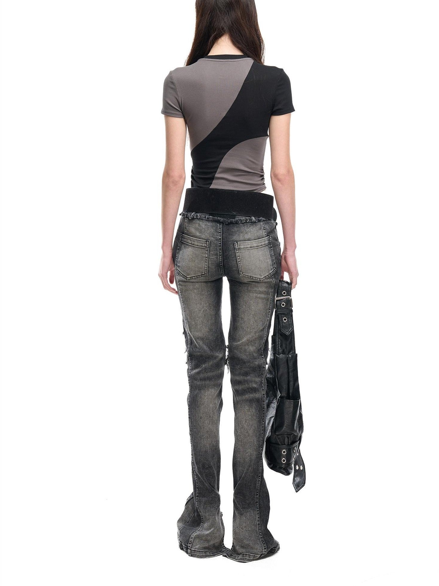 NORTH NODE Contrast Color Cutout Patchwork Distressed Women&