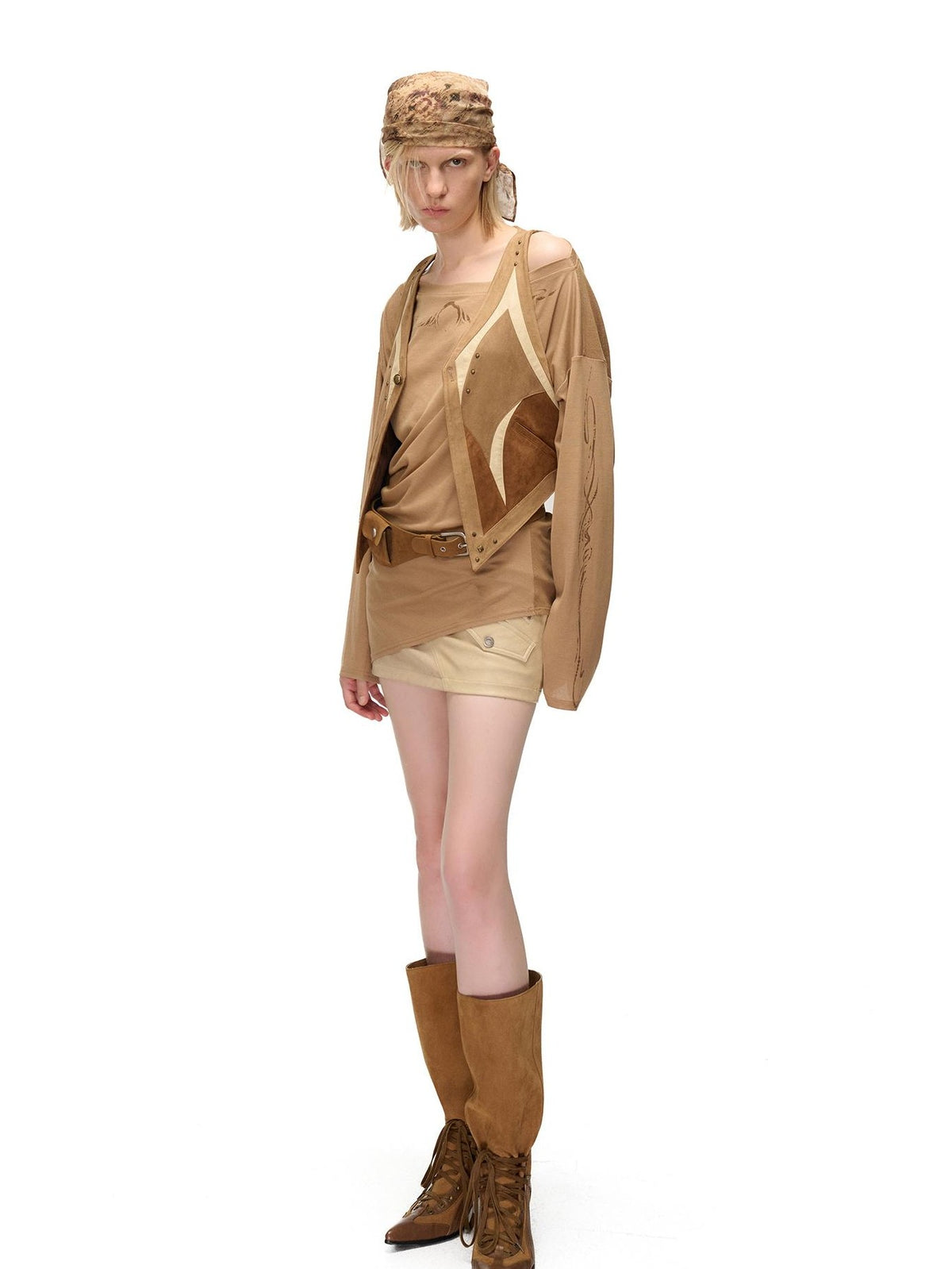 NORTH NODE Contrast Color Faux Suede Spliced V-neck Loose Women&