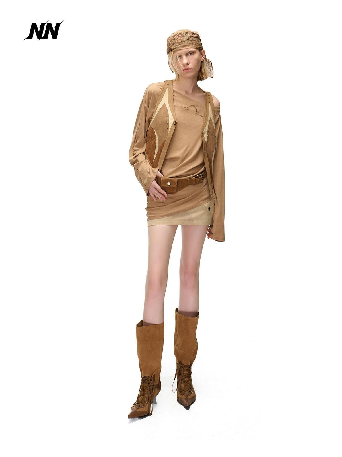 NORTH NODE Contrast Color Faux Suede Spliced V-neck Loose Women&