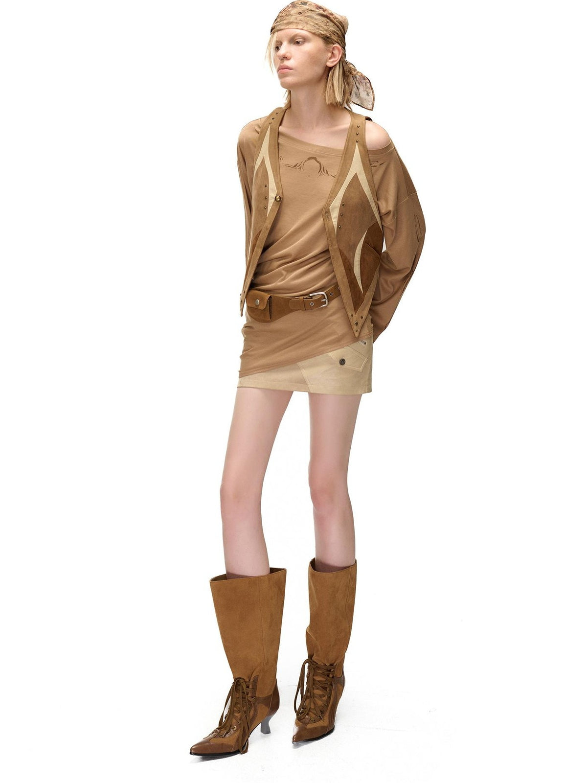 NORTH NODE Contrast Color Faux Suede Spliced V-neck Loose Women&
