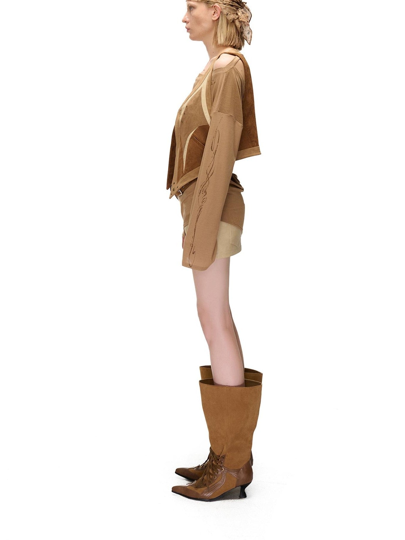 NORTH NODE Contrast Color Faux Suede Spliced V-neck Loose Women&