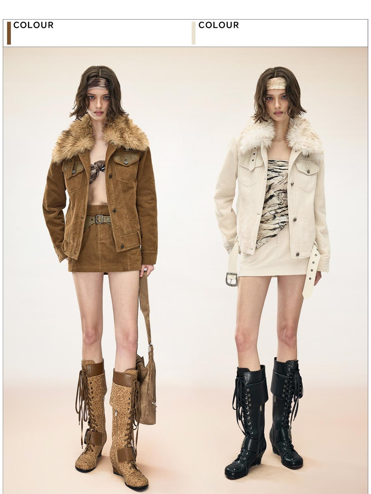 NORTH NODE Corduroy Faux Fur Trim Padded Pocket Women&