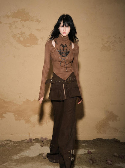 NORTH NODE Cropped Asymmetric Patchwork Slim Women&