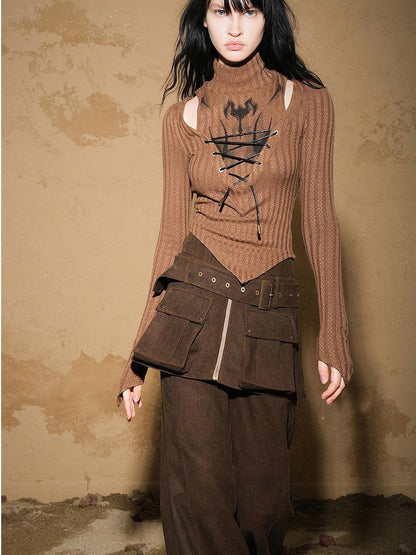 NORTH NODE Cropped Asymmetric Patchwork Slim Women&