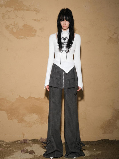 NORTH NODE Cropped Asymmetric Patchwork Slim Women&