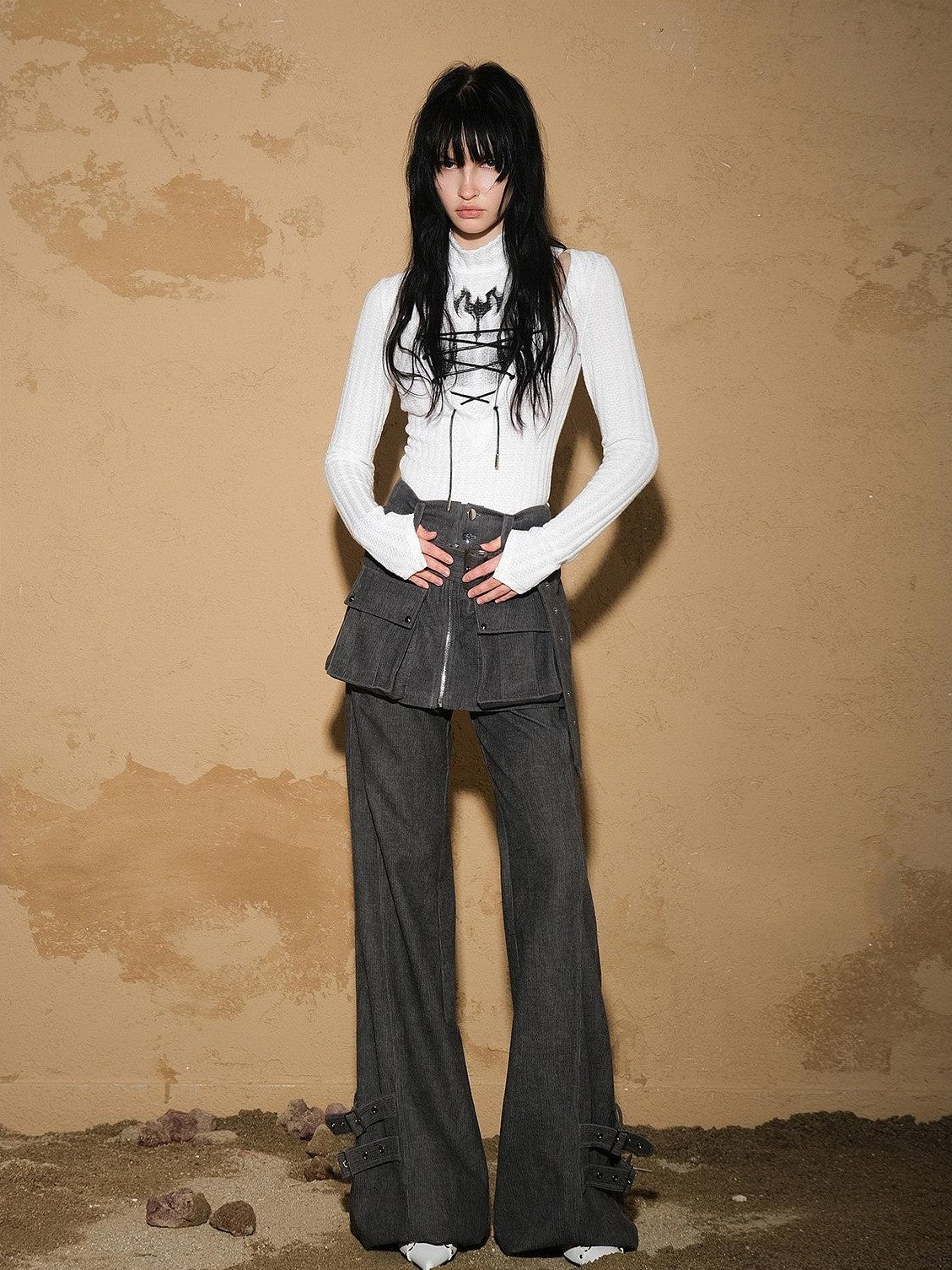 NORTH NODE Cropped Asymmetric Patchwork Slim Women&