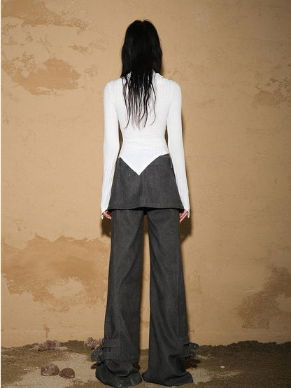 NORTH NODE Cropped Asymmetric Patchwork Slim Women&