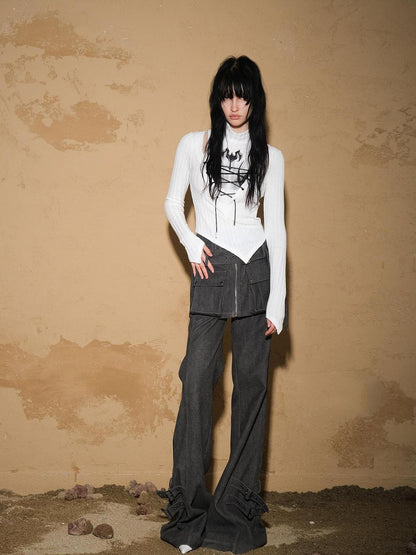 NORTH NODE Cropped Asymmetric Patchwork Slim Women&