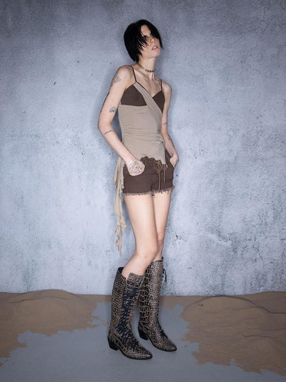 NORTH NODE Cropped Asymmetric Patchwork Women&