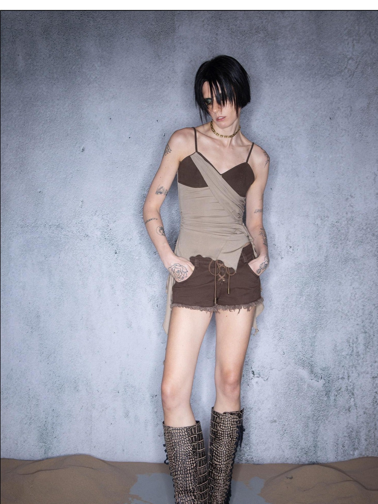 NORTH NODE Cropped Asymmetric Patchwork Women&