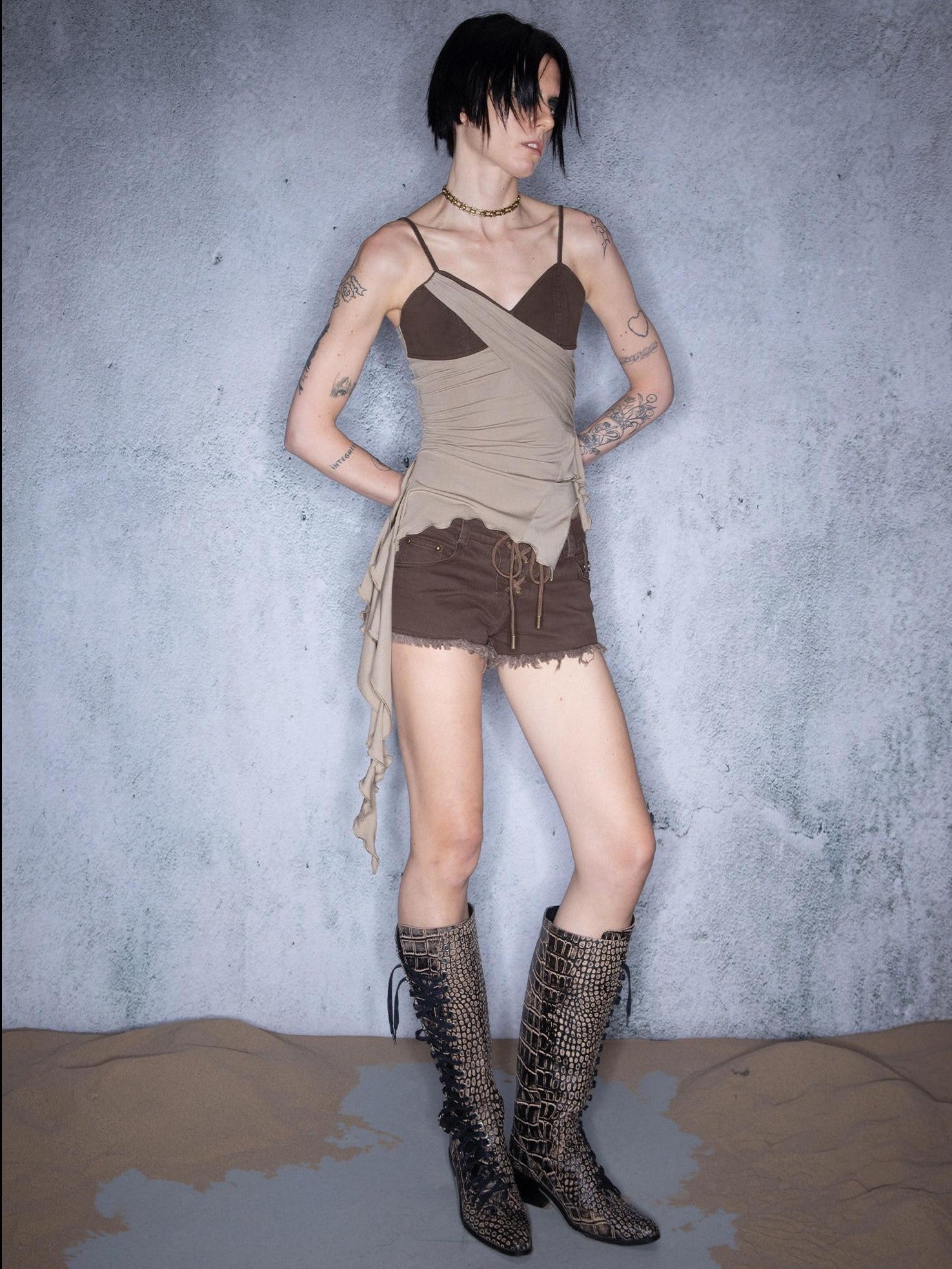 NORTH NODE Cropped Asymmetric Patchwork Women&