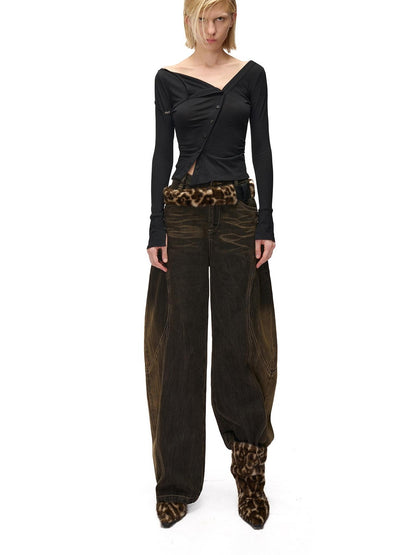 NORTH NODE Cropped Asymmetric Placket Button Women&