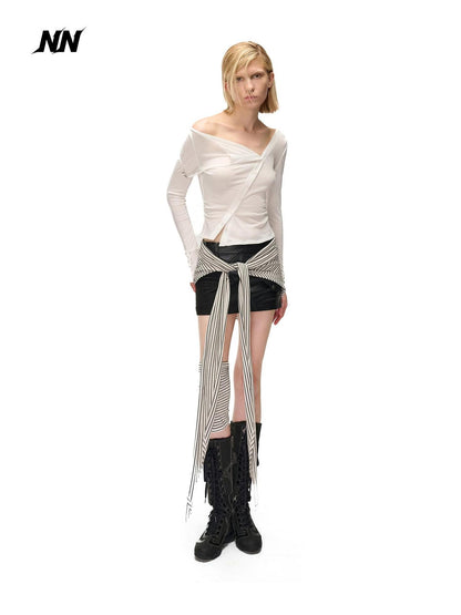 NORTH NODE Cropped Asymmetric Placket Button Women&
