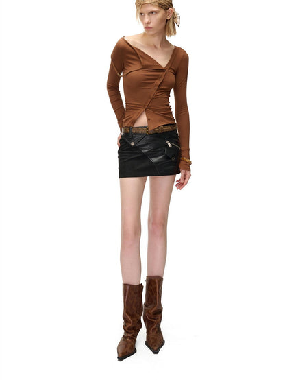 NORTH NODE Cropped Asymmetric Placket Button Women&