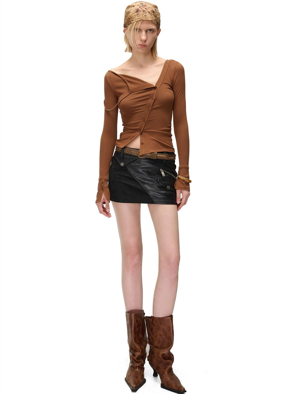 NORTH NODE Cropped Asymmetric Placket Button Women&