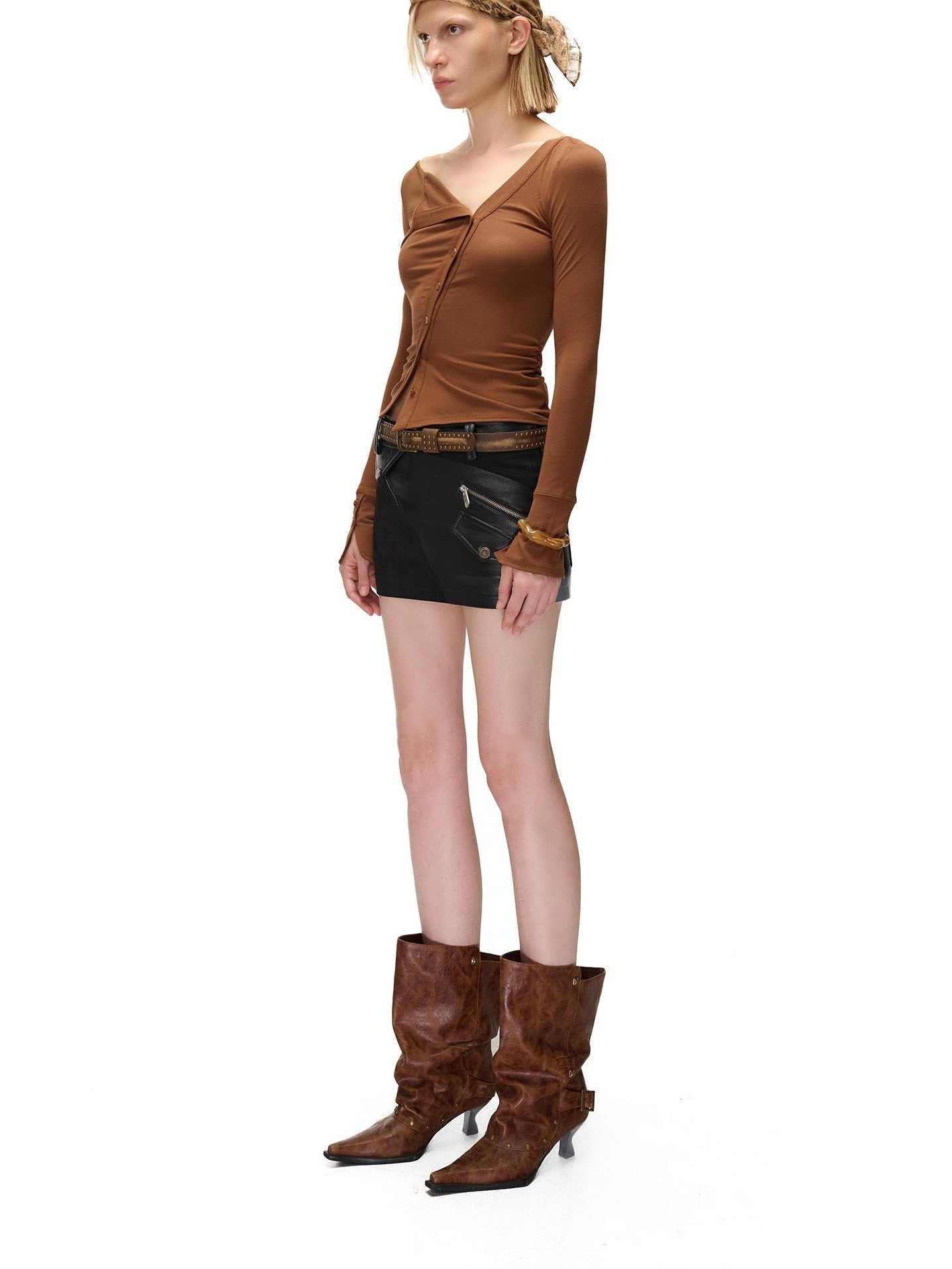 NORTH NODE Cropped Asymmetric Placket Button Women&