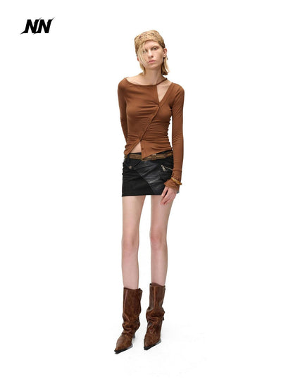 NORTH NODE Cropped Asymmetric Placket Button Women&