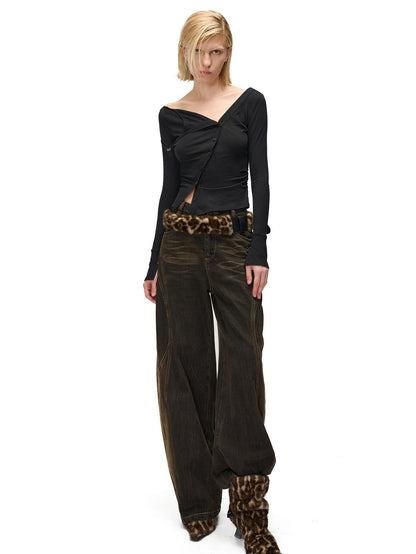 NORTH NODE Cropped Asymmetric Placket Button Women&