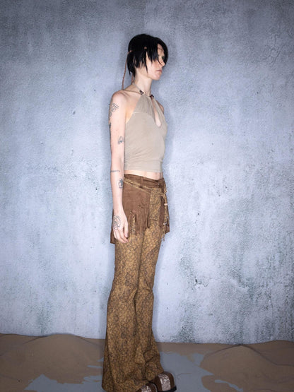 NORTH NODE Cropped Beaded Cutout Slim Fit Women&