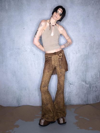 NORTH NODE Cropped Beaded Cutout Slim Fit Women&