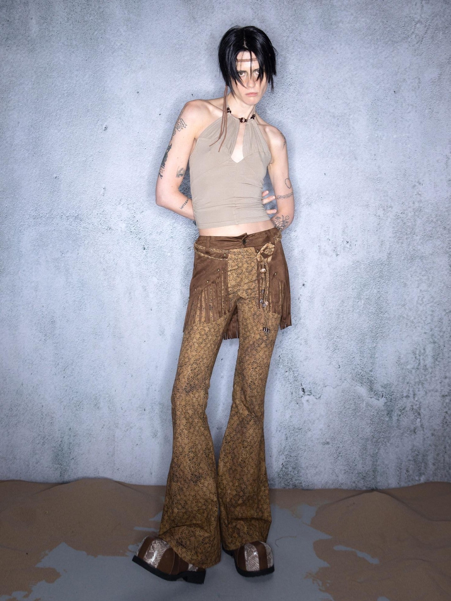 NORTH NODE Cropped Beaded Cutout Slim Fit Women&
