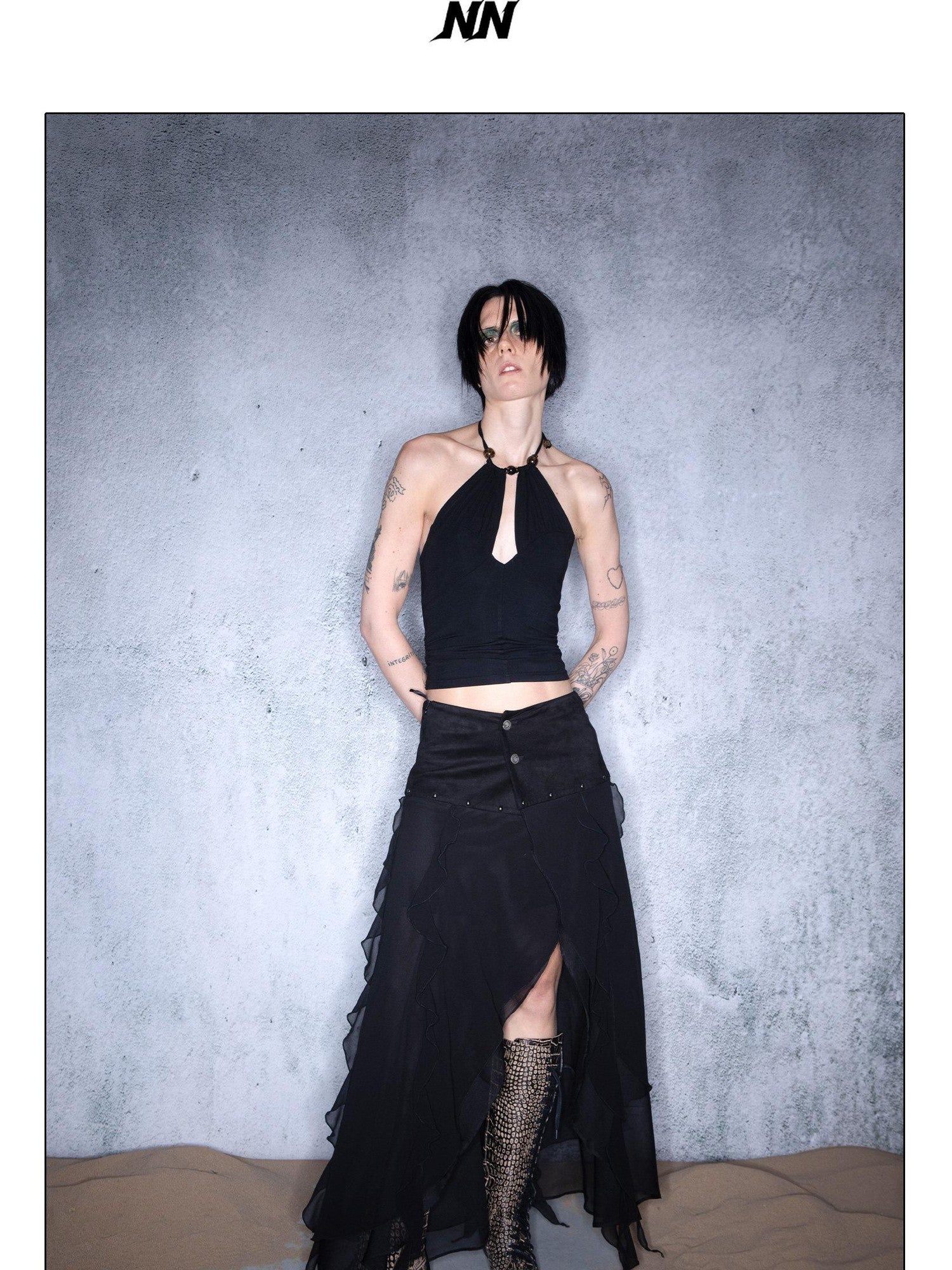 NORTH NODE Cropped Beaded Cutout Slim Fit Women&