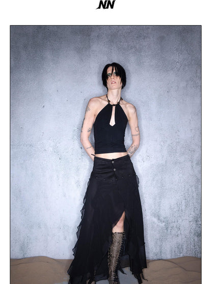 NORTH NODE Cropped Beaded Cutout Slim Fit Women&