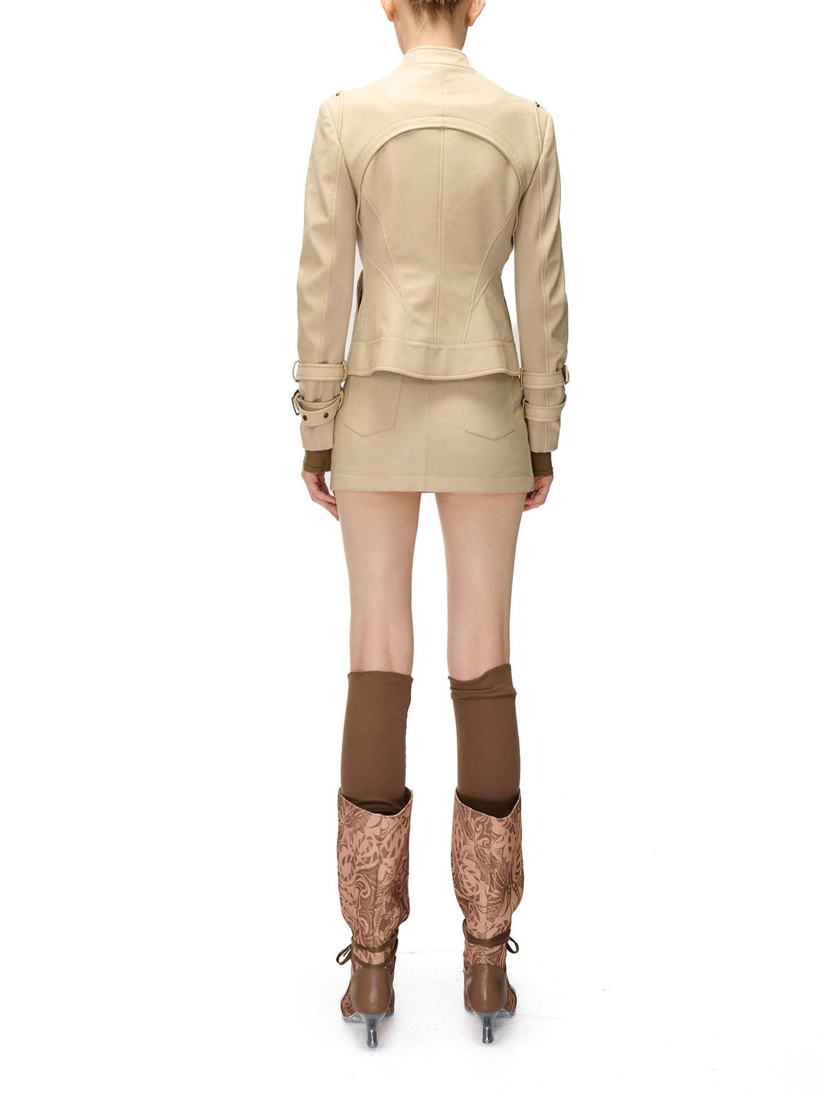 NORTH NODE Cropped Embroidered Panelled Slim Fit Pu Women&