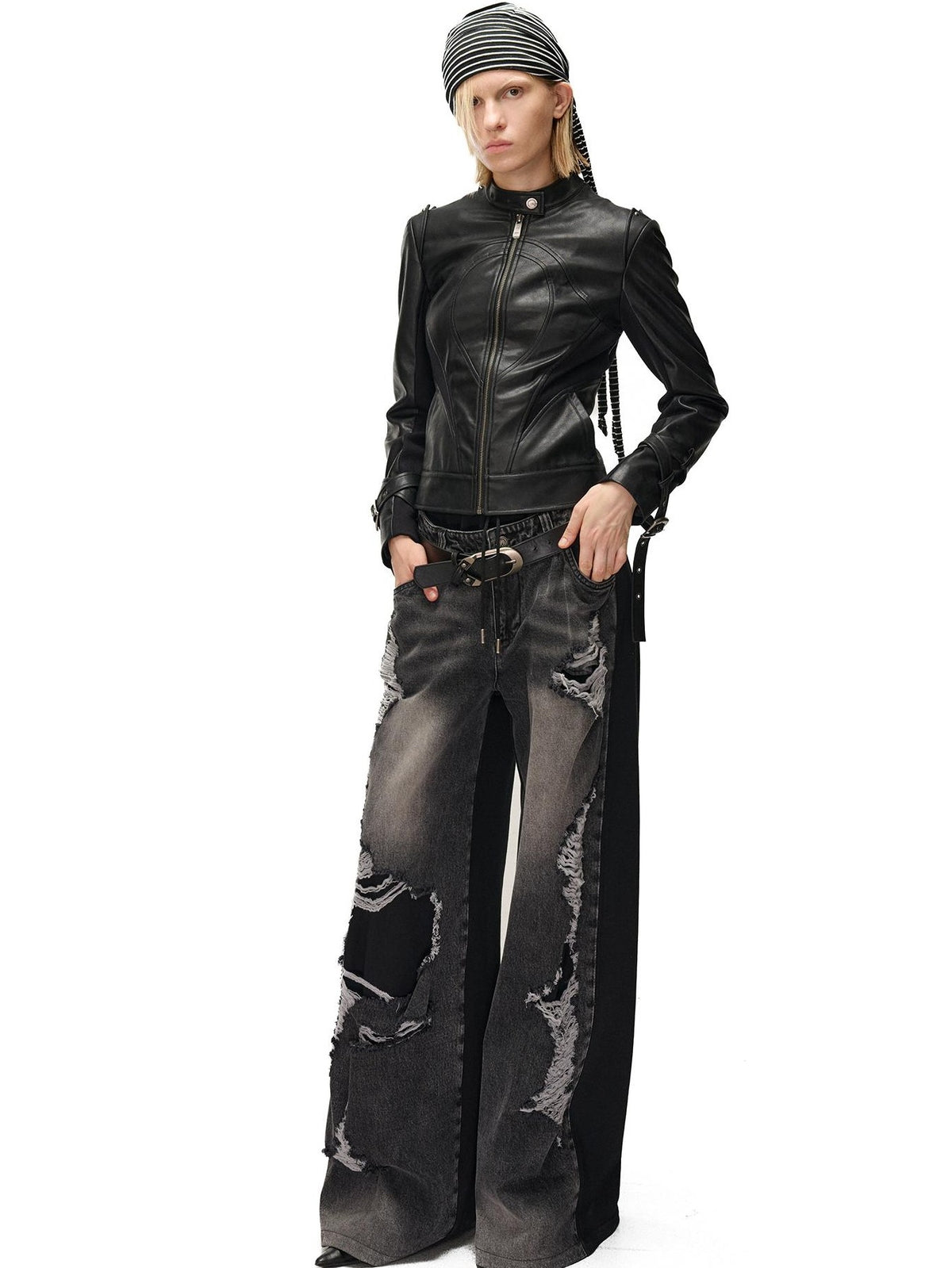 NORTH NODE Cropped Embroidered Panelled Slim Fit Pu Women&
