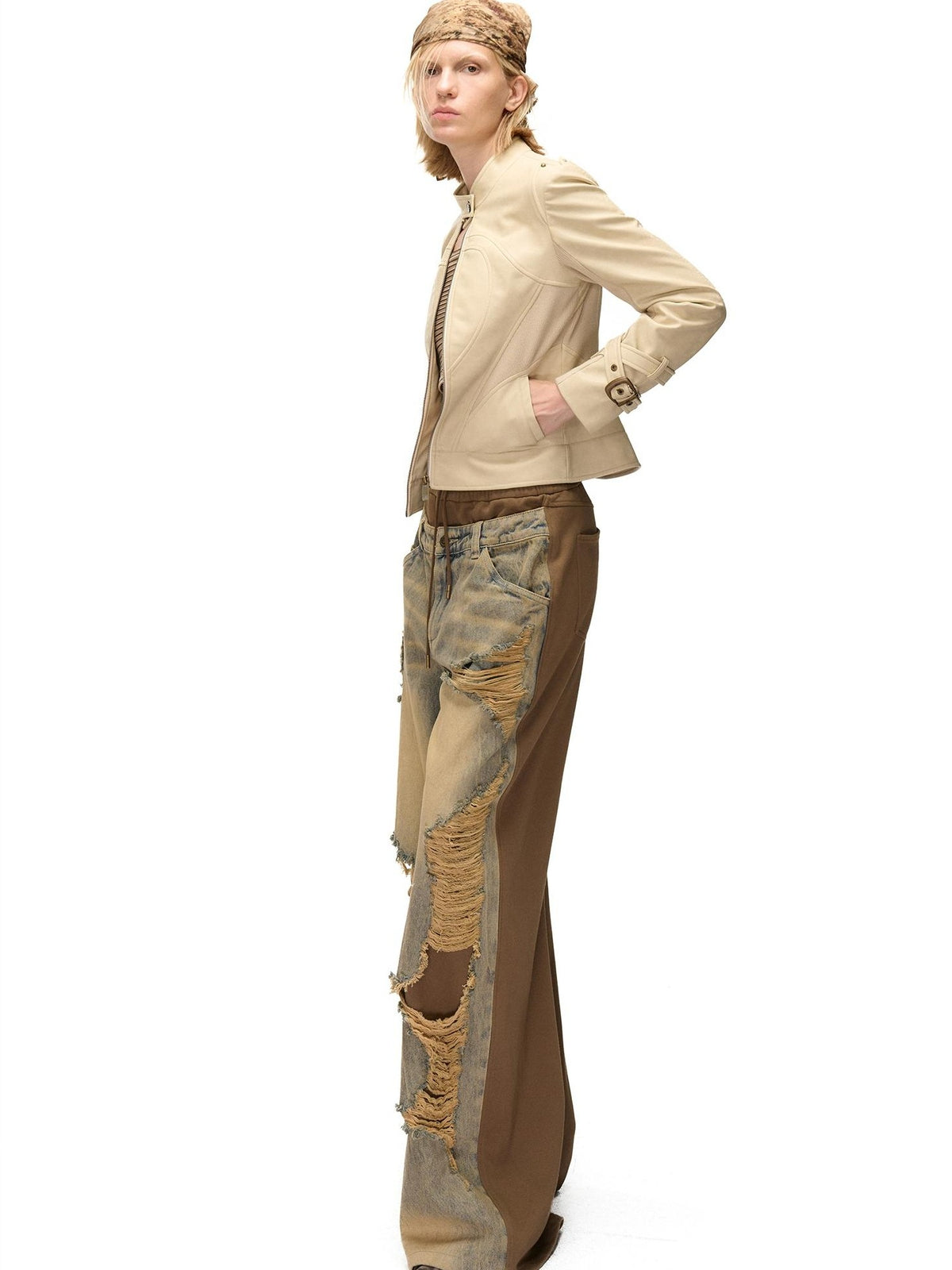 NORTH NODE Cropped Embroidered Panelled Slim Fit Pu Women&