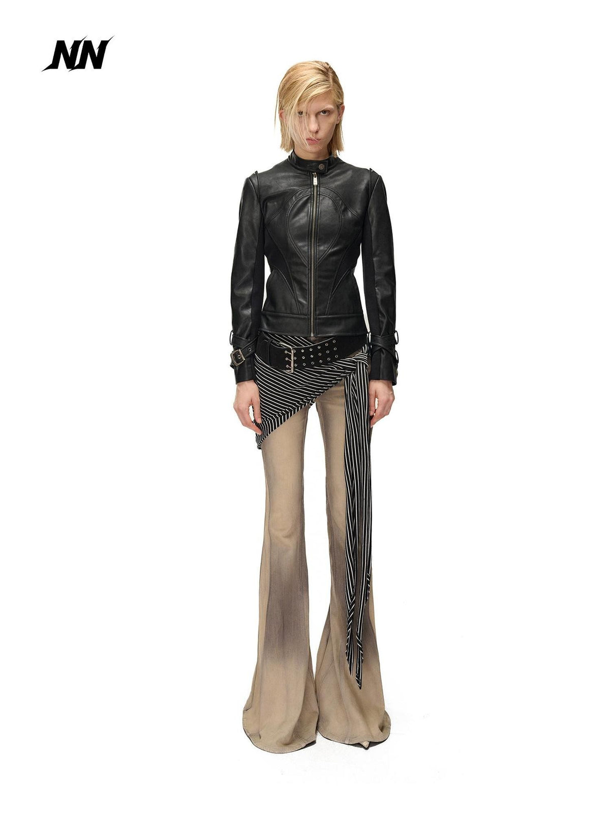NORTH NODE Cropped Embroidered Panelled Slim Fit Pu Women&