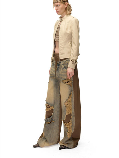 NORTH NODE Cropped Embroidered Panelled Slim Fit Pu Women&
