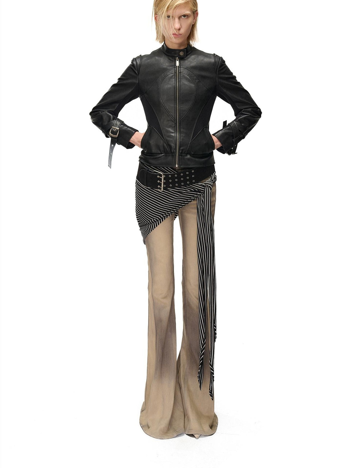 NORTH NODE Cropped Embroidered Panelled Slim Fit Pu Women&