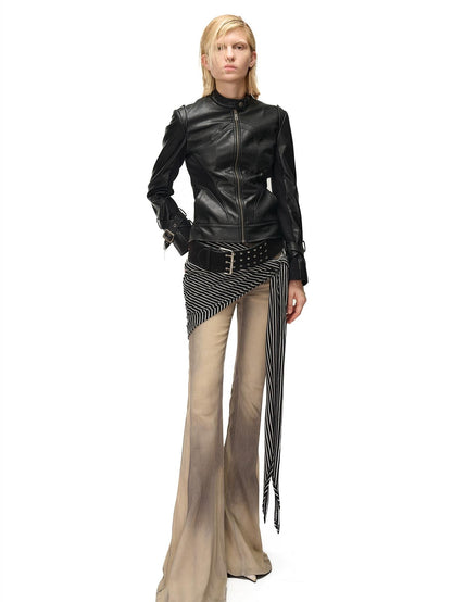 NORTH NODE Cropped Embroidered Panelled Slim Fit Pu Women&
