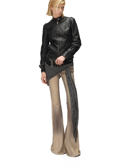 NORTH NODE Cropped Embroidered Panelled Slim Fit Pu Women&