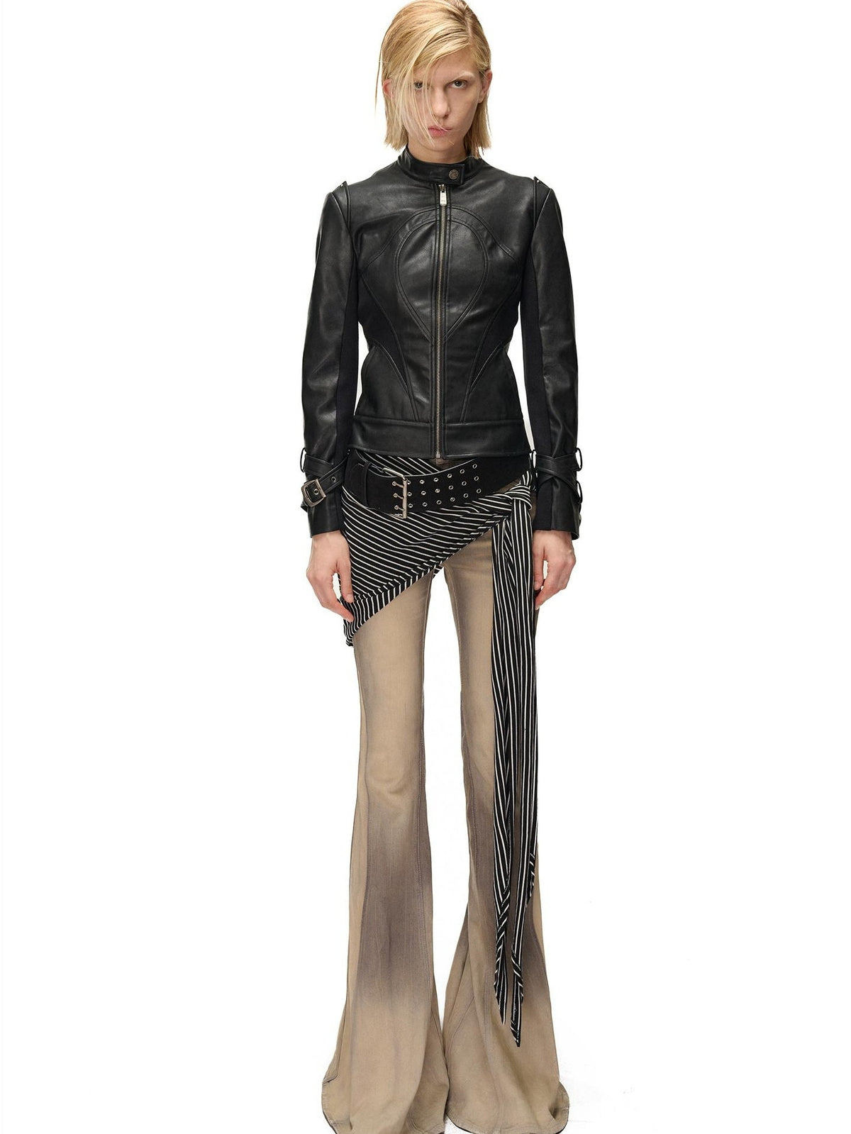 NORTH NODE Cropped Embroidered Panelled Slim Fit Pu Women&