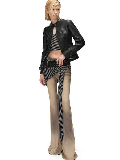 NORTH NODE Cropped Embroidered Panelled Slim Fit Pu Women&