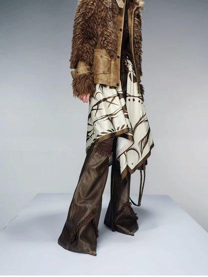 NORTH NODE Cropped Faux Leather Patch Fuzzy Crystal Velvet Lined Women&